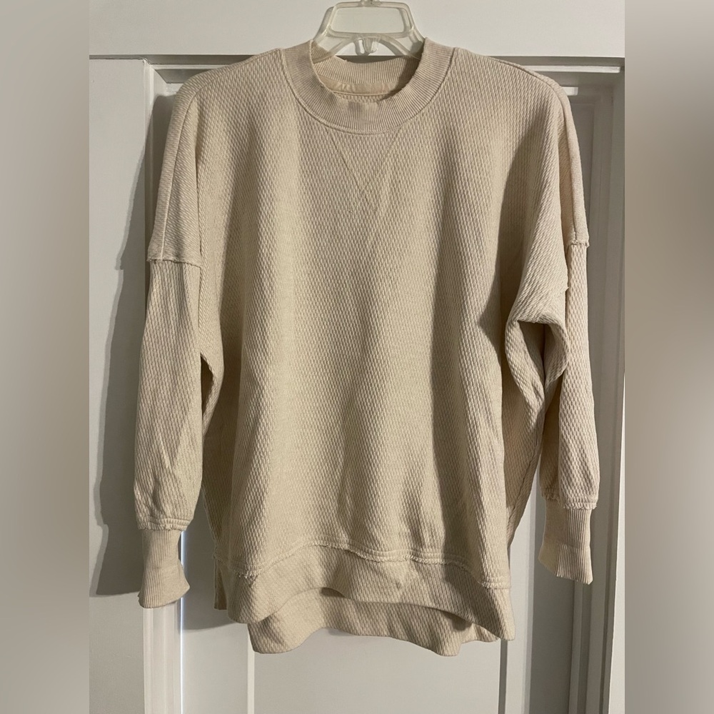 Aerie Cream Waffle Crewneck Sweatshirt